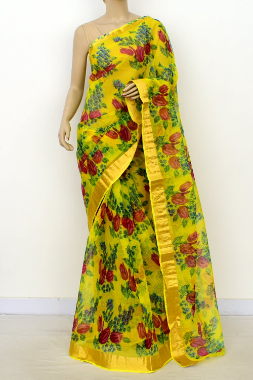 Yellow Handloom Kota Doria Cotton Saree 13522