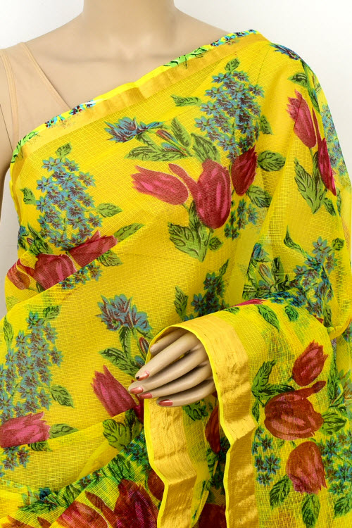 Yellow Handloom Kota Doria Cotton Saree 13522