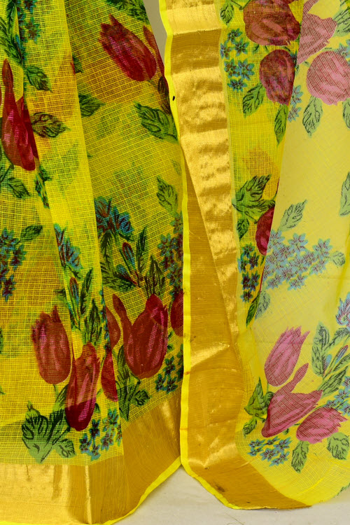 Yellow Handloom Kota Doria Cotton Saree 13522