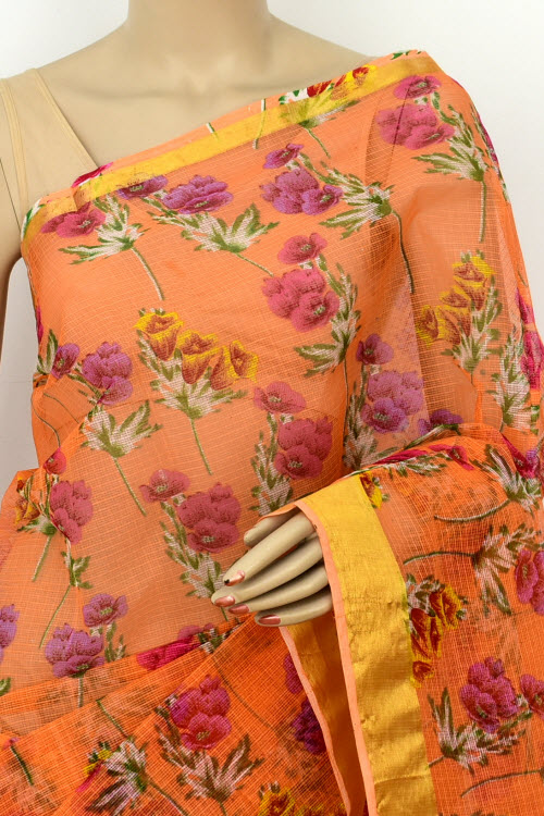 Orange Handloom Kota Doria Cotton Saree 13523