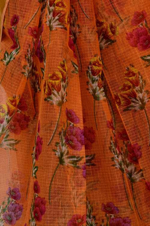 Orange Handloom Kota Doria Cotton Saree 13523
