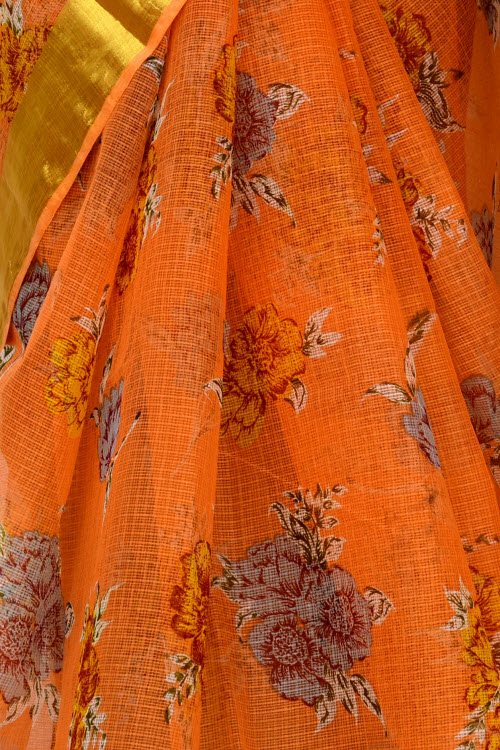 Orange Handloom Kota Doria Cotton Saree 13525