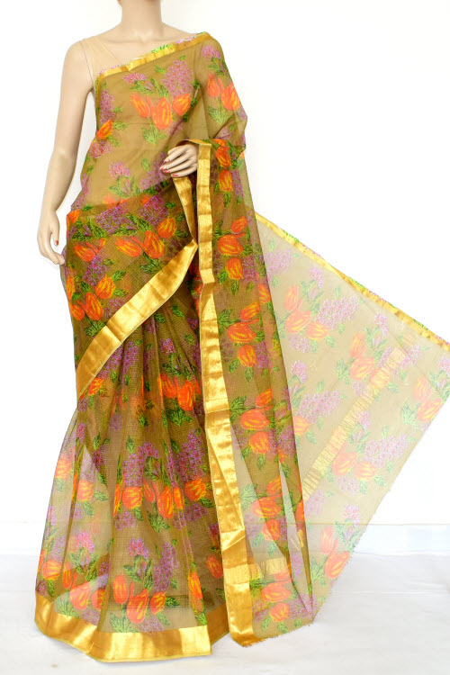 Mehndi Green Handloom Kota Doria Cotton Saree 13527