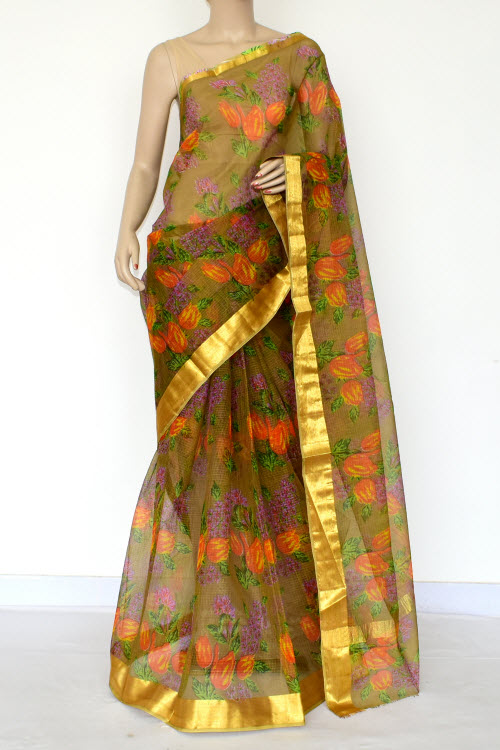 Mehndi Green Handloom Kota Doria Cotton Saree 13527