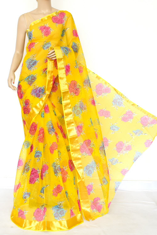 Yellow Handloom Kota Doria Cotton Saree 13529