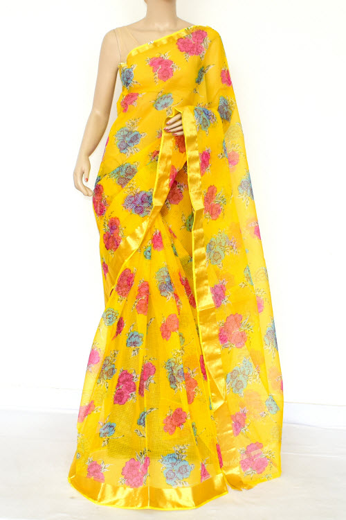 Yellow Handloom Kota Doria Cotton Saree 13529