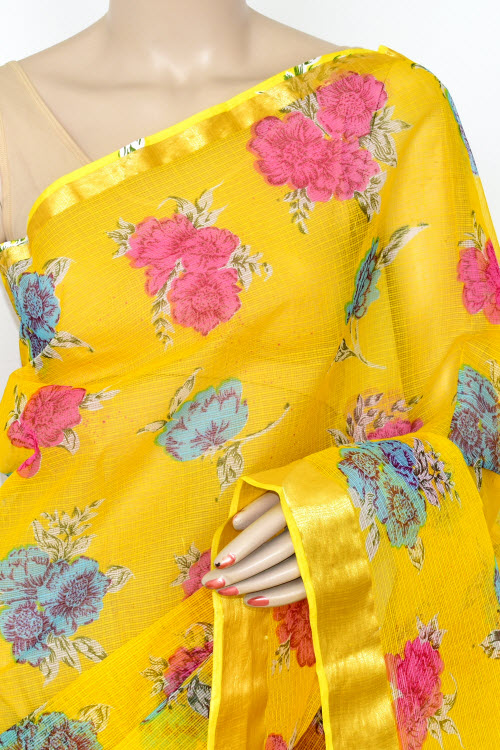 Yellow Handloom Kota Doria Cotton Saree 13529