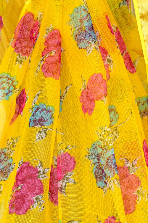Yellow Handloom Kota Doria Cotton Saree 13529