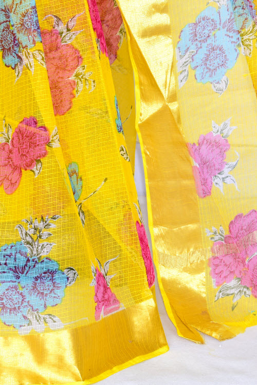 Yellow Handloom Kota Doria Cotton Saree 13529