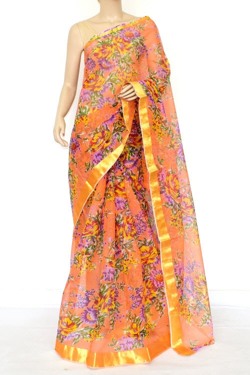 Peach Handloom Kota Doria Cotton Saree 13530