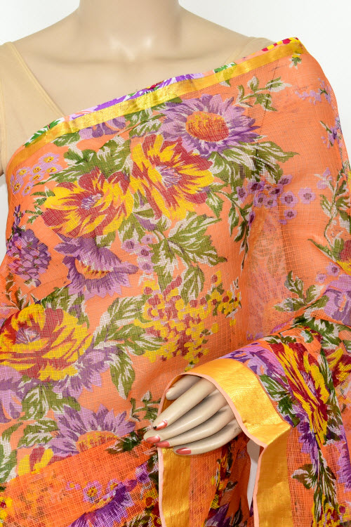 Peach Handloom Kota Doria Cotton Saree 13530