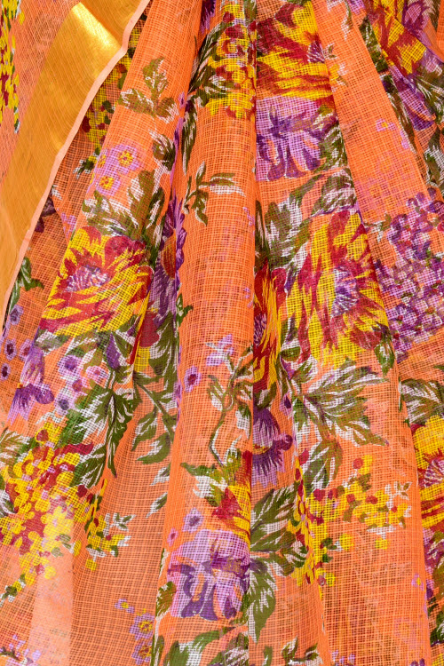 Peach Handloom Kota Doria Cotton Saree 13530