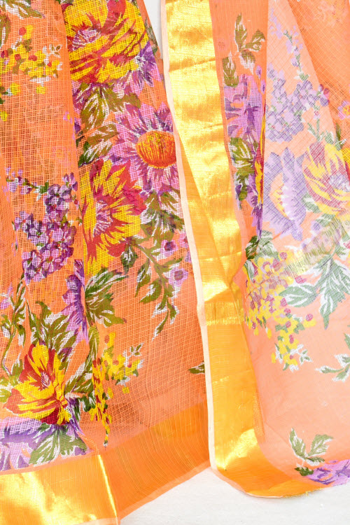 Peach Handloom Kota Doria Cotton Saree 13530