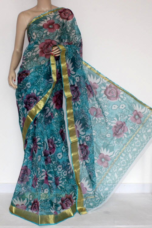 Ash Blue Handloom Kota Doria Cotton Saree 13571