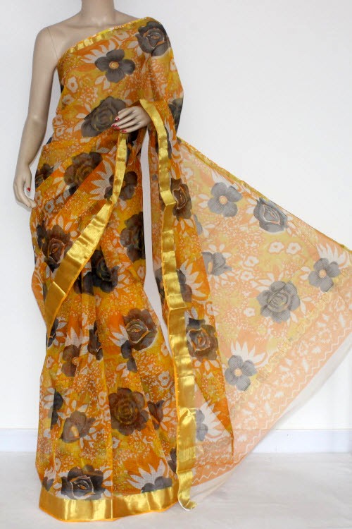 Golden Yellow Handloom Kota Doria Cotton Saree 13572