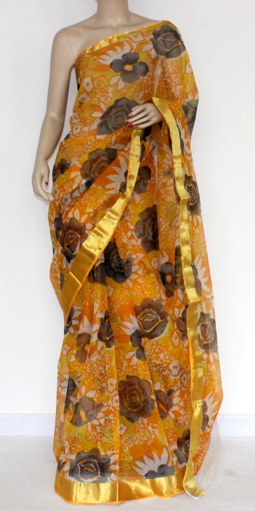 Golden Yellow Handloom Kota Doria Cotton Saree 13572