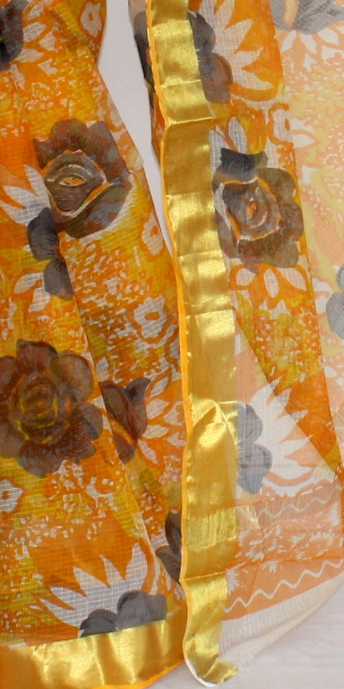 Golden Yellow Handloom Kota Doria Cotton Saree 13572