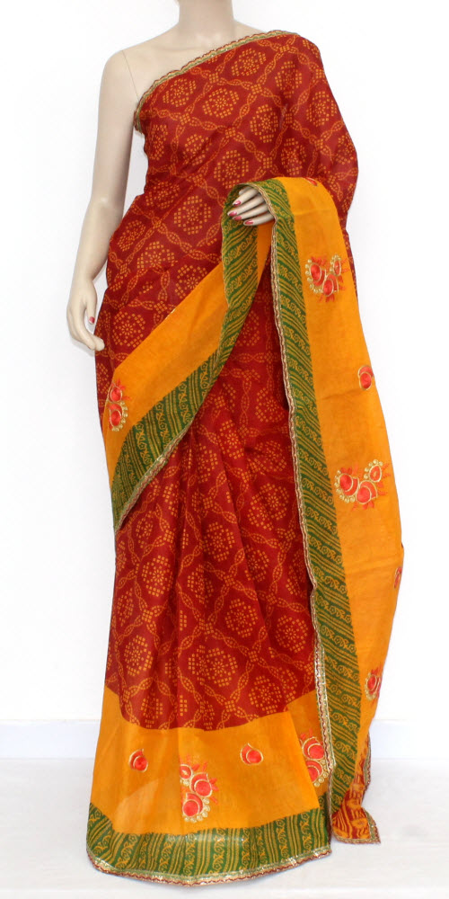 Red-Yellow Embroidered Kota Doria Cotton Saree 13585