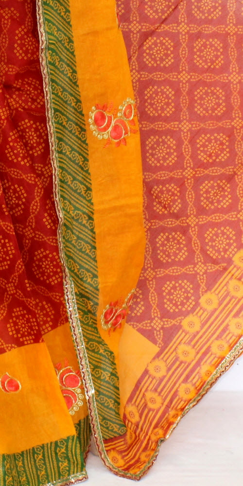 Red-Yellow Embroidered Kota Doria Cotton Saree 13585