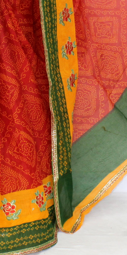 Red-Yellow Embroidered Kota Doria Cotton Saree 13586