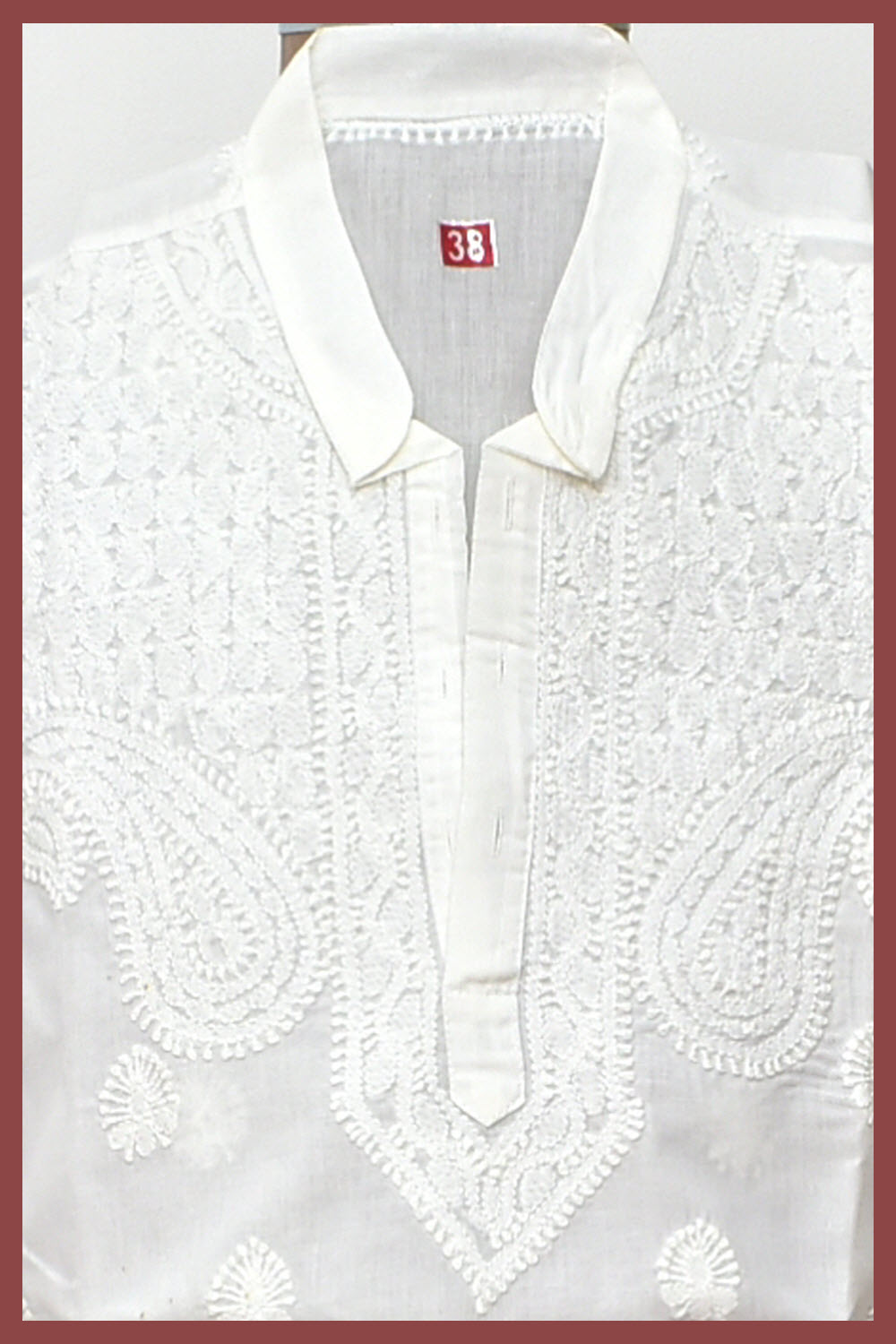 S 38 White Hand Embroidered Chikankari Mens Kurta 13705