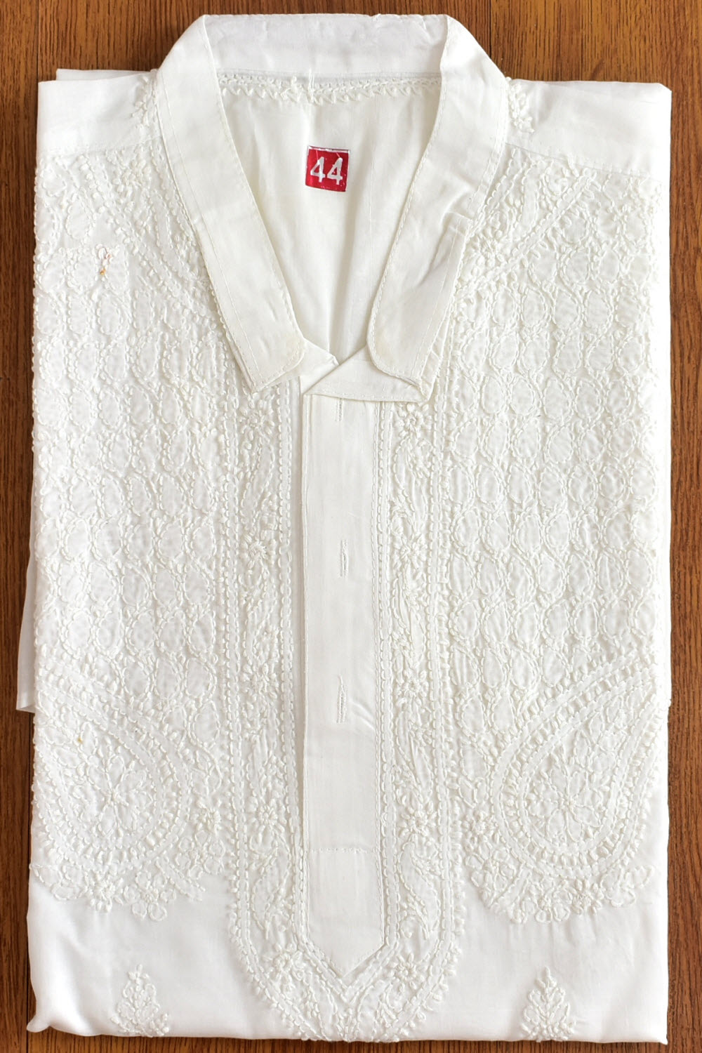 XL 44 White Hand Embroidered Chikankari Mens Kurta 13708