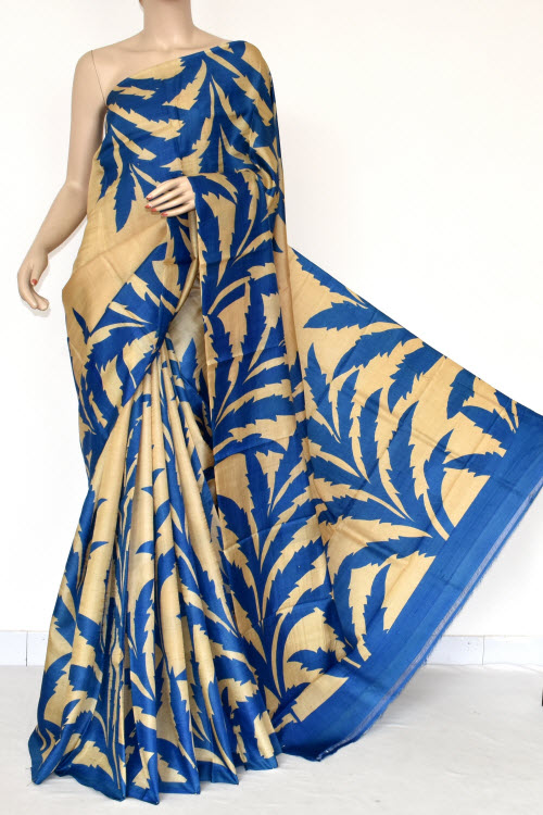 Blue-Fawn Handloom Pure Silk Saree