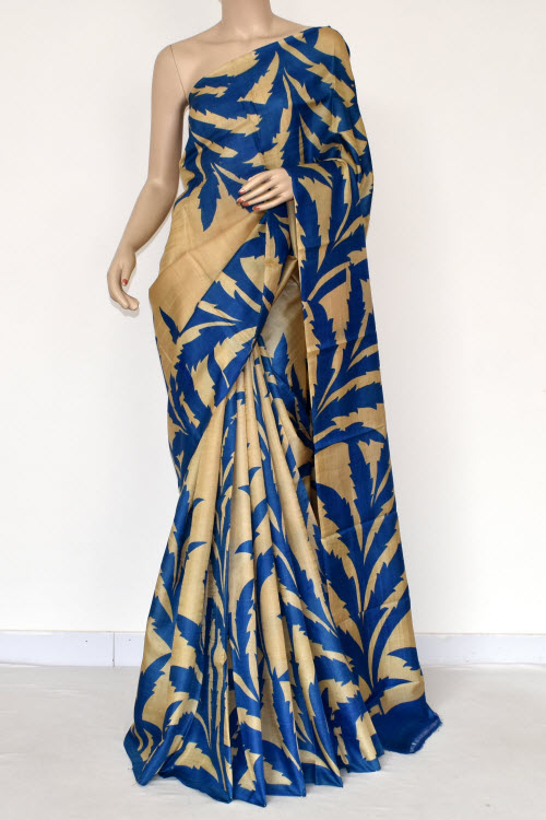 Blue-Fawn Handloom Pure Silk Saree