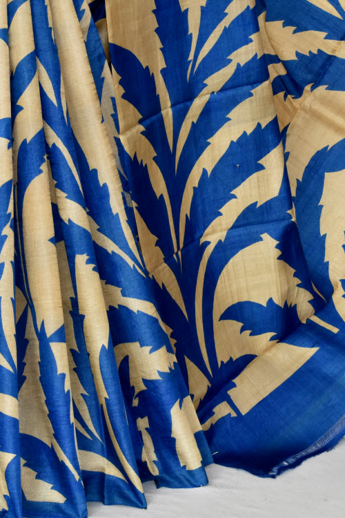 Blue-Fawn Handloom Pure Silk Saree