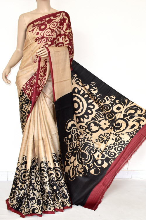 Maroon-Black Handloom Pure Silk Saree