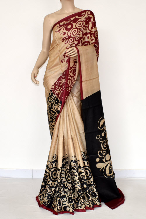 Maroon-Black Handloom Pure Silk Saree