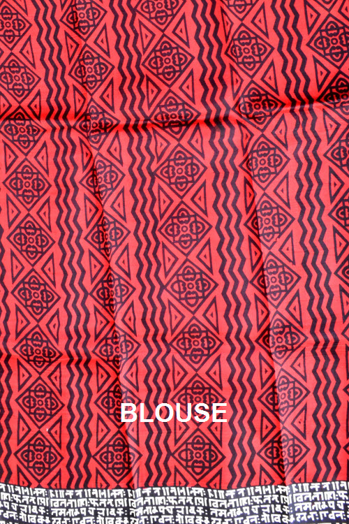 Red-Orange Handloom Pure Silk Printed Saree