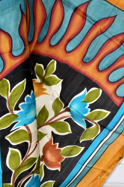 Mustard-Pherozi Handloom Pure Silk Printed Saree