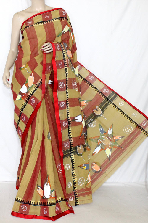 Fawn Handloom Tant Cotton Saree