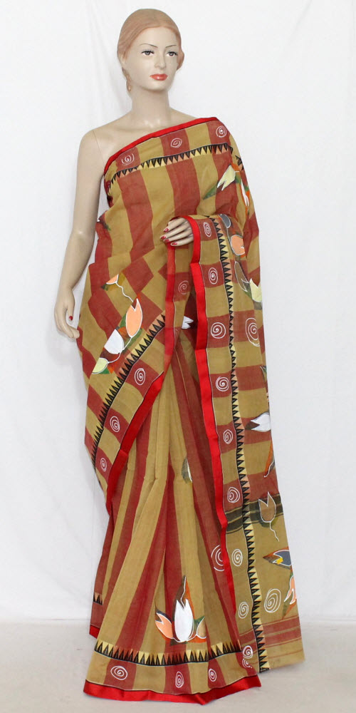 Fawn Handloom Tant Cotton Saree