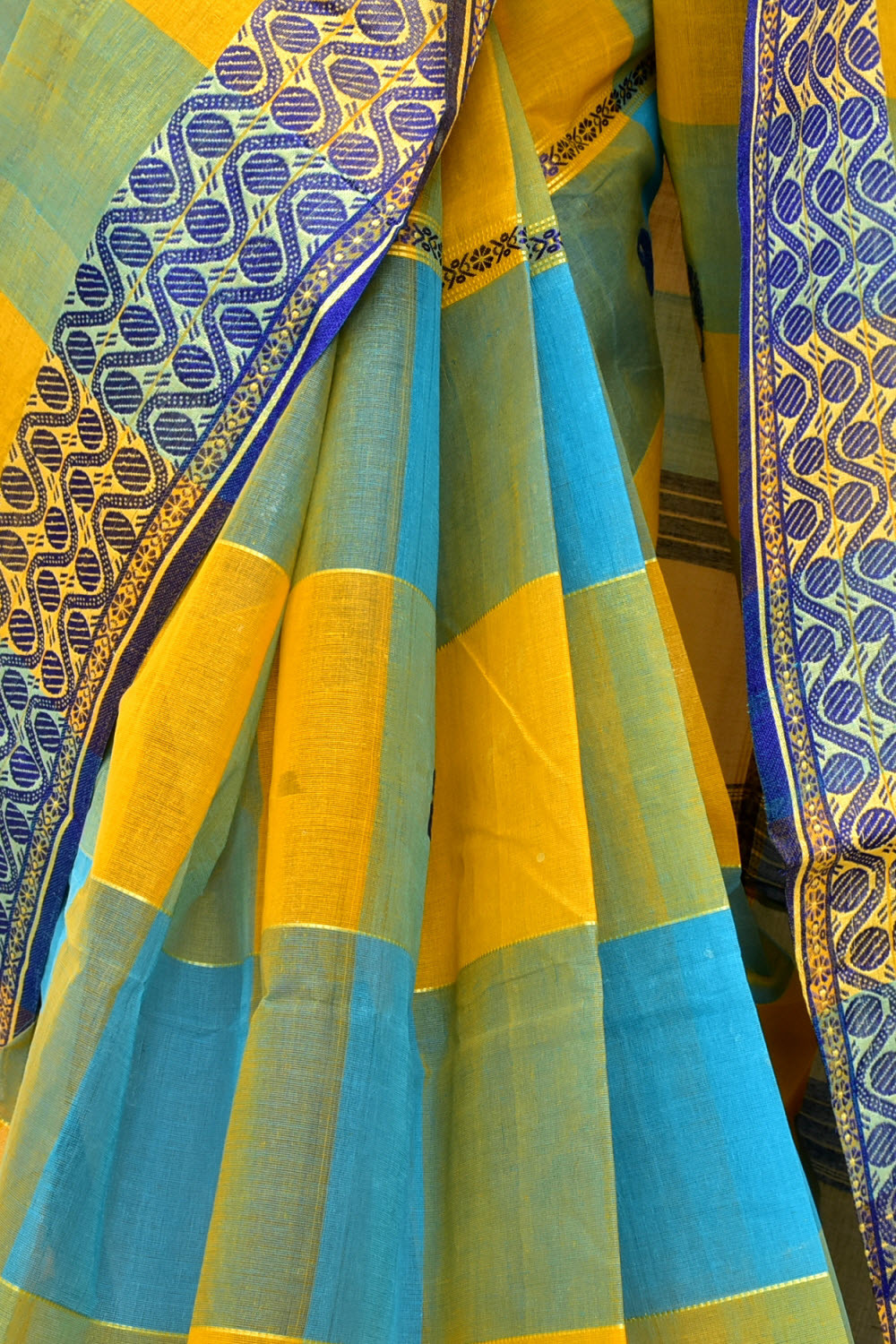 Yellow Pherozi Dhaniakhali Handloom Tant Cotton Saree 13931