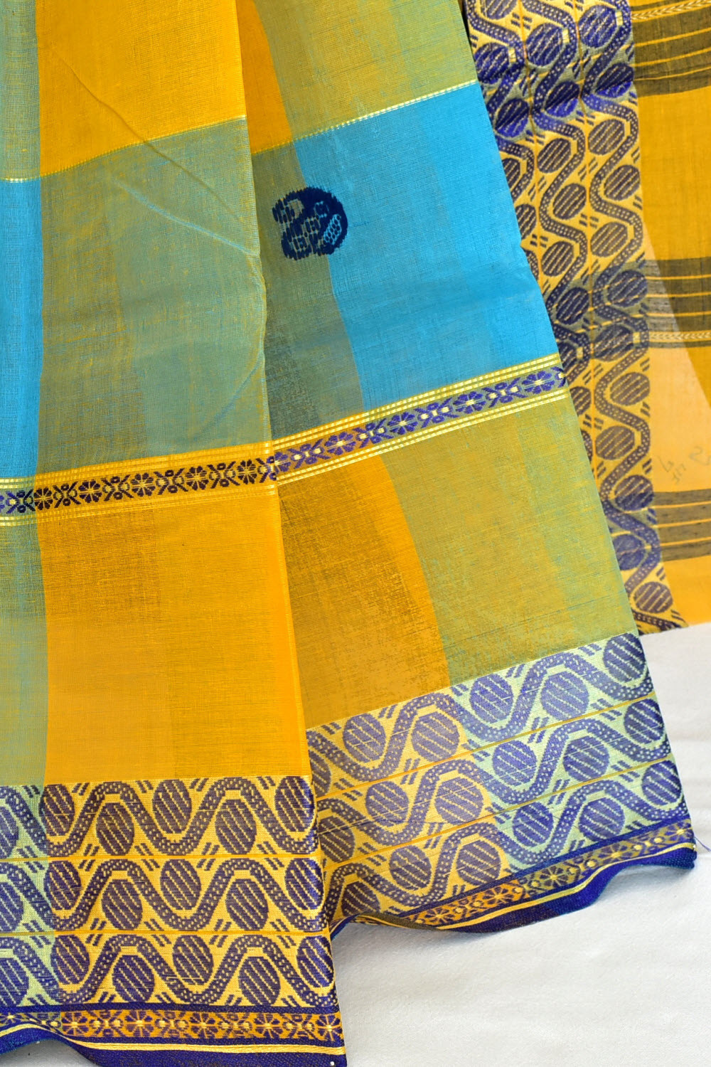 Yellow Pherozi Dhaniakhali Handloom Tant Cotton Saree 13931