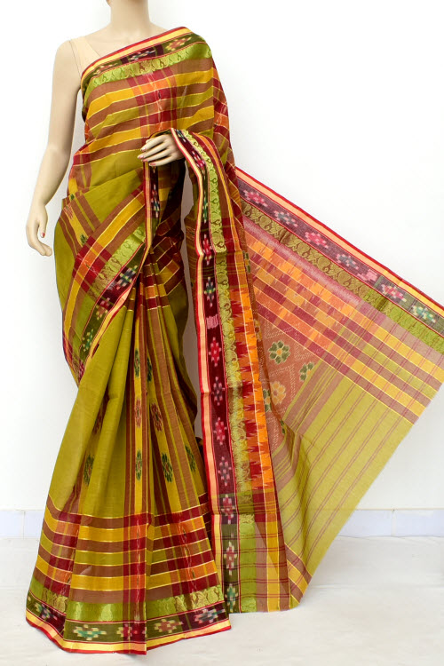Olive Green Handloom Tant Cotton Saree 13936