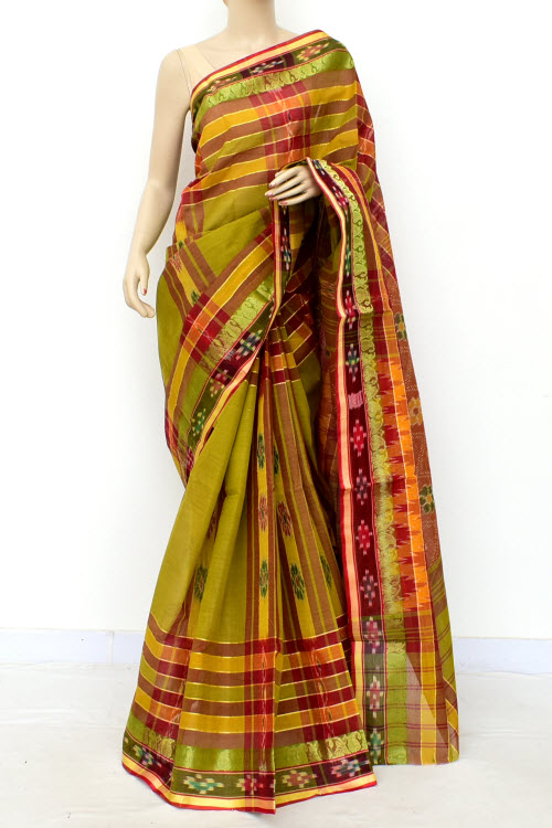Olive Green Handloom Tant Cotton Saree 13936