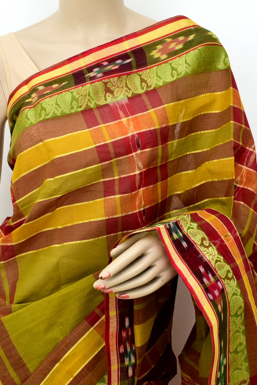 Olive Green Handloom Tant Cotton Saree 13936