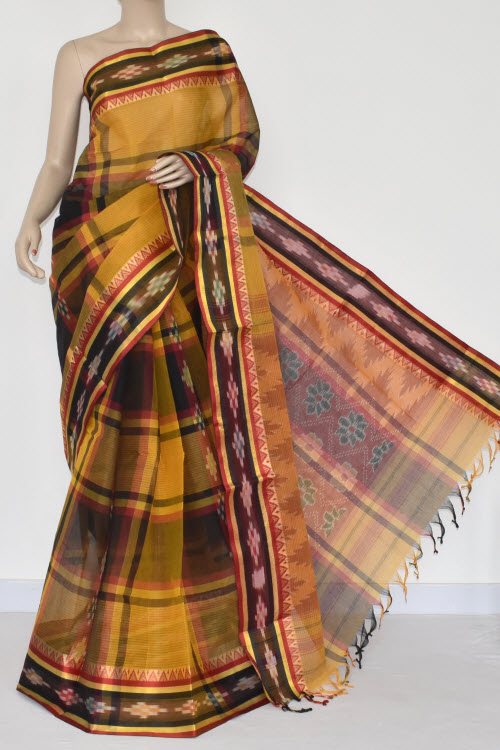 Turmeric Yellow Handloom Tant Cotton Saree 13940