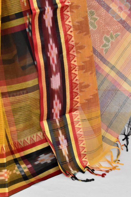 Turmeric Yellow Handloom Tant Cotton Saree 13940