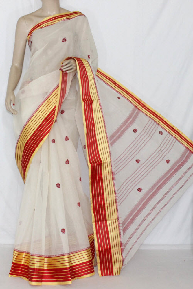 Image of Off White Handloom Tant Cotton Saree 13950