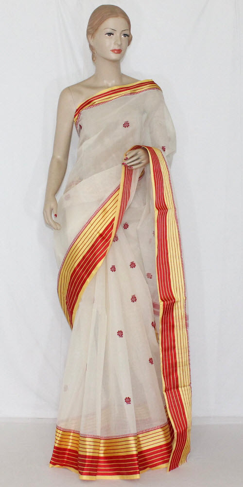 Off White Handloom Tant Cotton Saree 13950