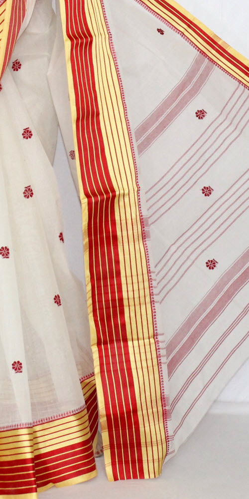 Off White Handloom Tant Cotton Saree 13950