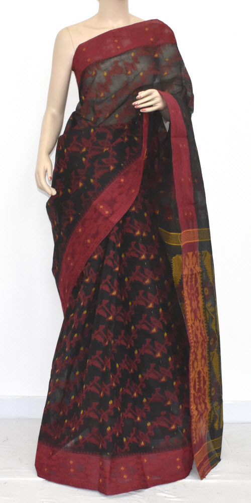 Black Handloom Jamdani Tant Cotton Saree 13973