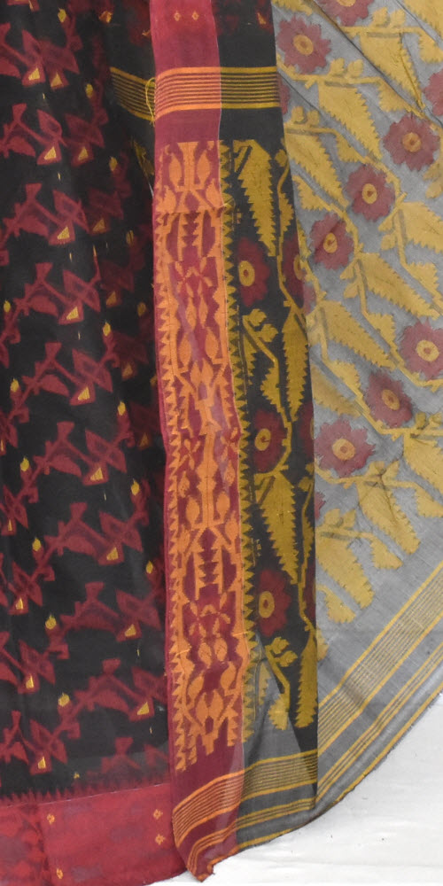 Black Handloom Jamdani Tant Cotton Saree 13973