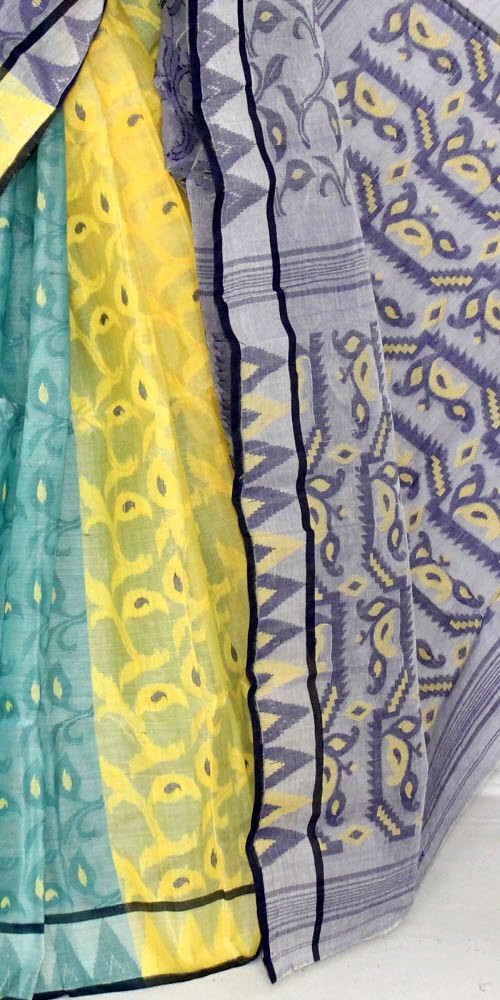 Yellow Green Handloom Jamdani Tant Cotton Saree 13999