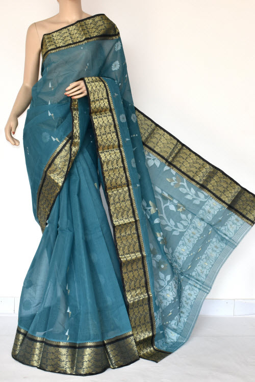 Ash Blue Handloom Tant Cotton Saree 14002