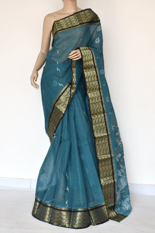 Ash Blue Handloom Tant Cotton Saree 14002
